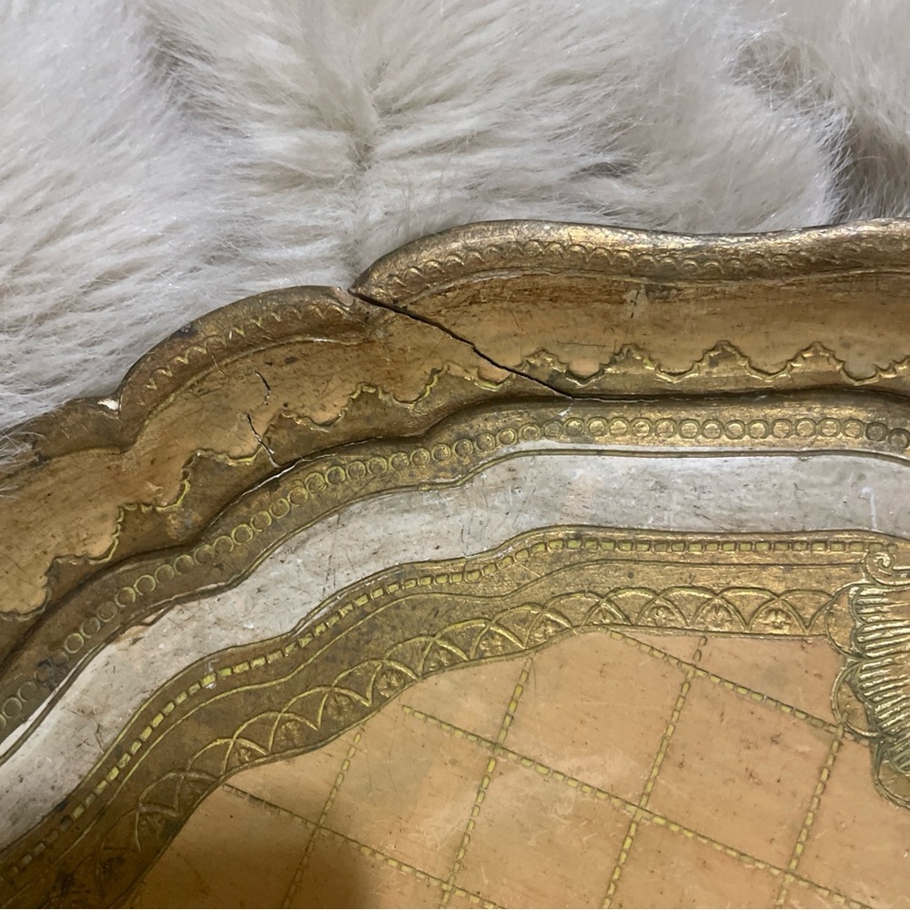 Gold Decorative Scalloped Florentine Wood Tray - Picture 3 of 11